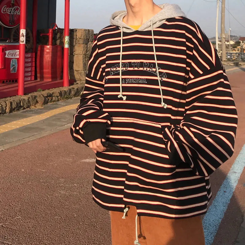 Повседневная Толстовка Мужская толстовка осенне зимние толстовки в полоску с