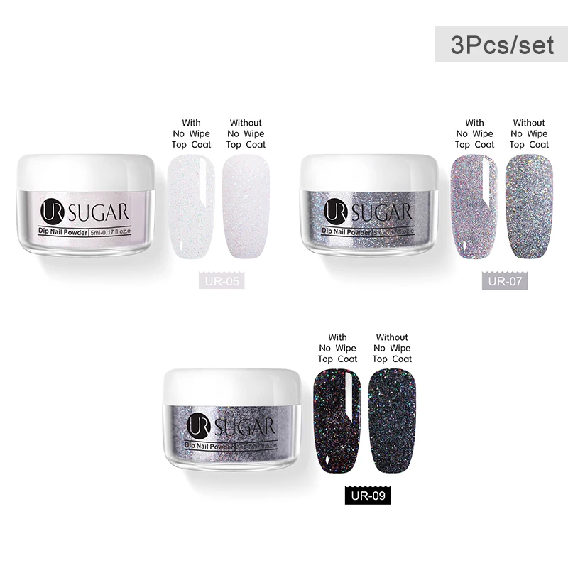 3pcs set5 UR SUGAR 6 шт. голографическая пудра для ногтей набор градиентных лазерных сахаров Dip лак для ногтей порошок пигмент украшения для ногтей - Цвет: 3pcs set5