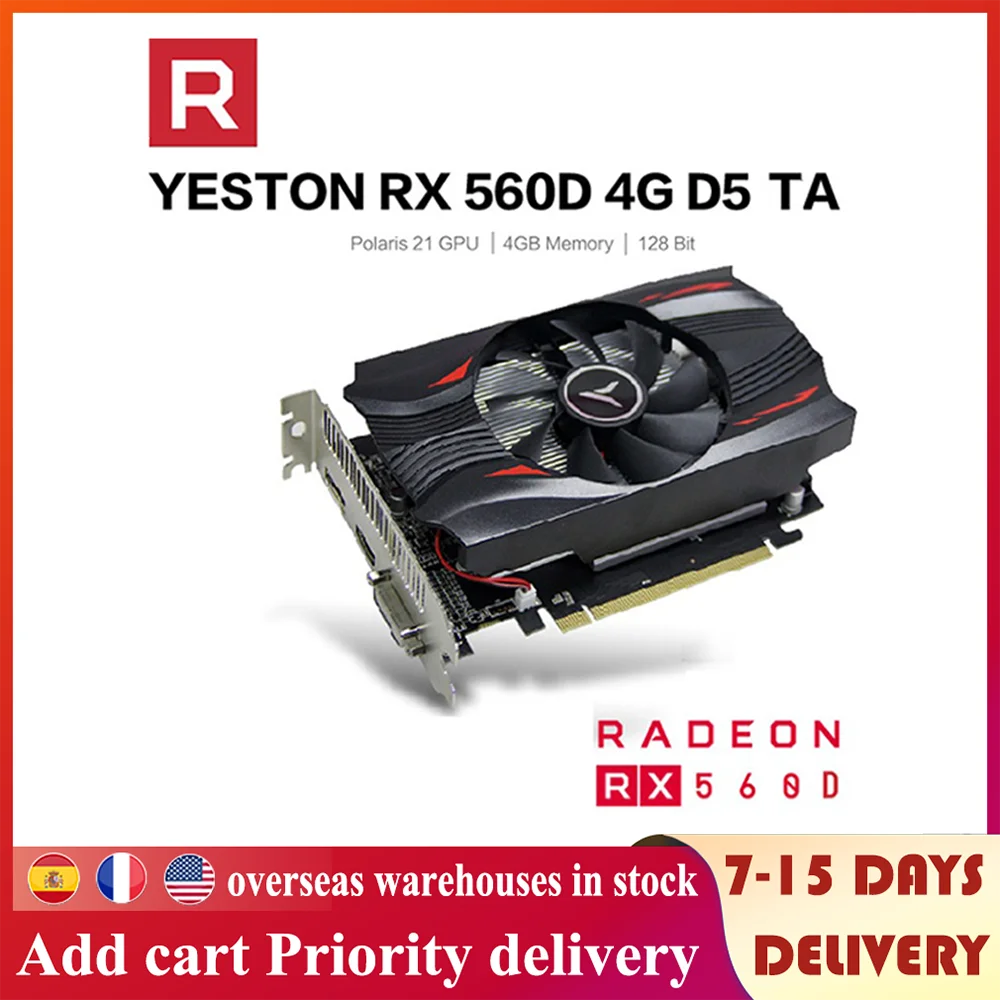 

Yeston Radeon RX560D GPU 4GB GDDR5 TA 128bit Gaming Graphics Cards Desktop Computer Video VGA/DVI-D/HDMI-compatible PCI-E 3.0