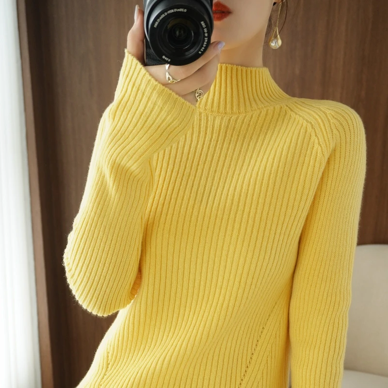 

Lafarvie Winter Knitted Sweater Women Tops Fashion Loose Half High Collar Female Jumper Clothing Pullover 2021 Oversized Warm