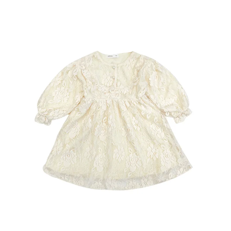 

Elegant Flower Girls Dress Wedding Party Princess Dress Casual Kids Clothes Lace Long Sleeves Dress Children's For 3-8 Years