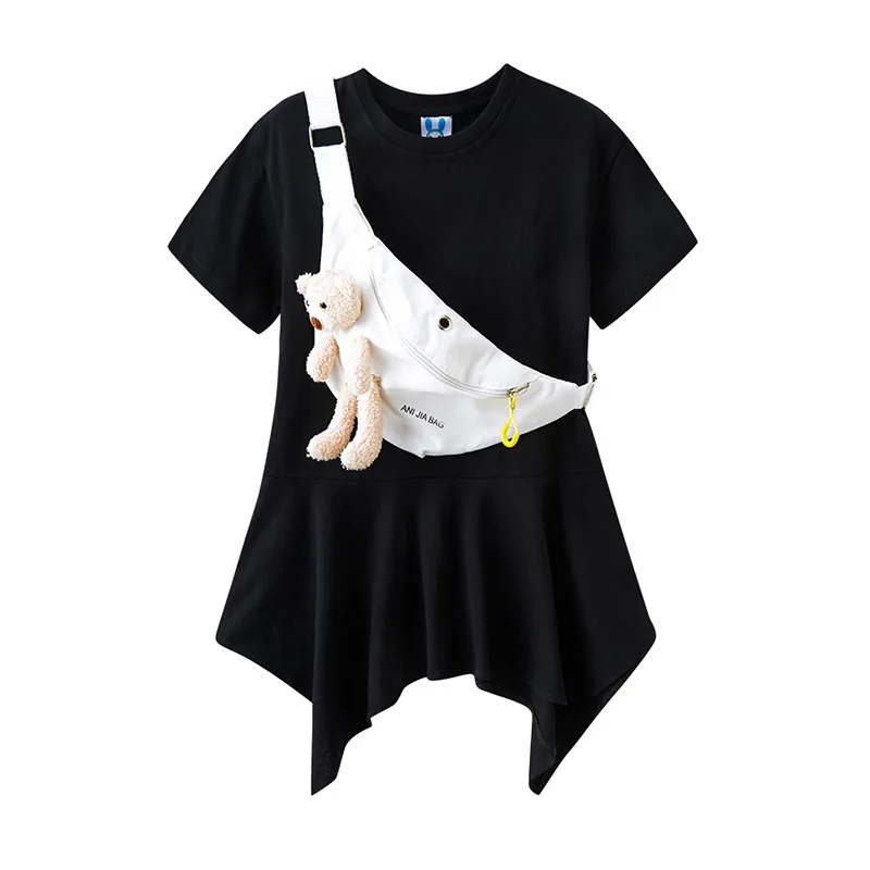 

4-13 Years Girls Dress 2021 Summer New Child Dresses Fashion Cotton Irregular T-shirt Dress for Kids Clothes White Teen Dress