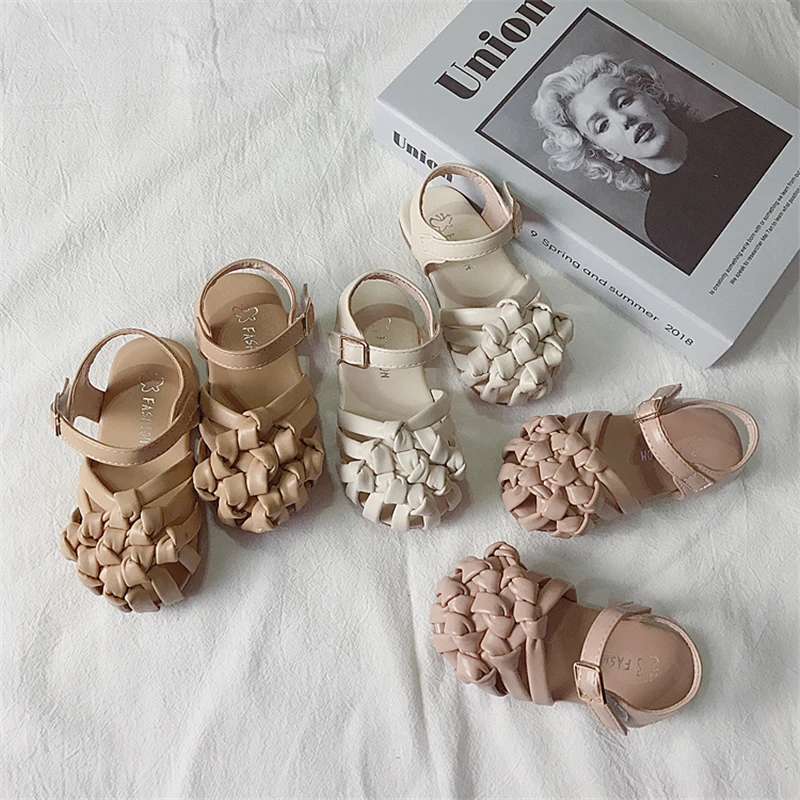 

New Baby Girls Summer Shoes Size 21-30 Toddler Kids Woven Closed Toe Sandals Baby Summer First Walkers 1-6 Years Children Shoes
