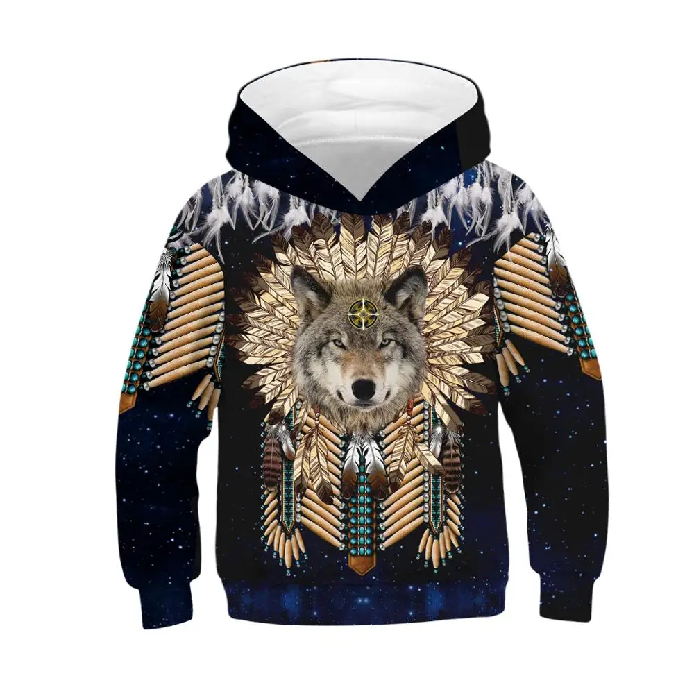 Толстовки для мальчиков в индийском стиле с объемным рисунком орла и волка