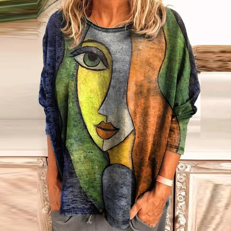 

Graphic T Shirts For Women Vintage Print T-Shirt 2021 Ladies Long Sleeve Casual Harajuku Tee Top Female T Shirts