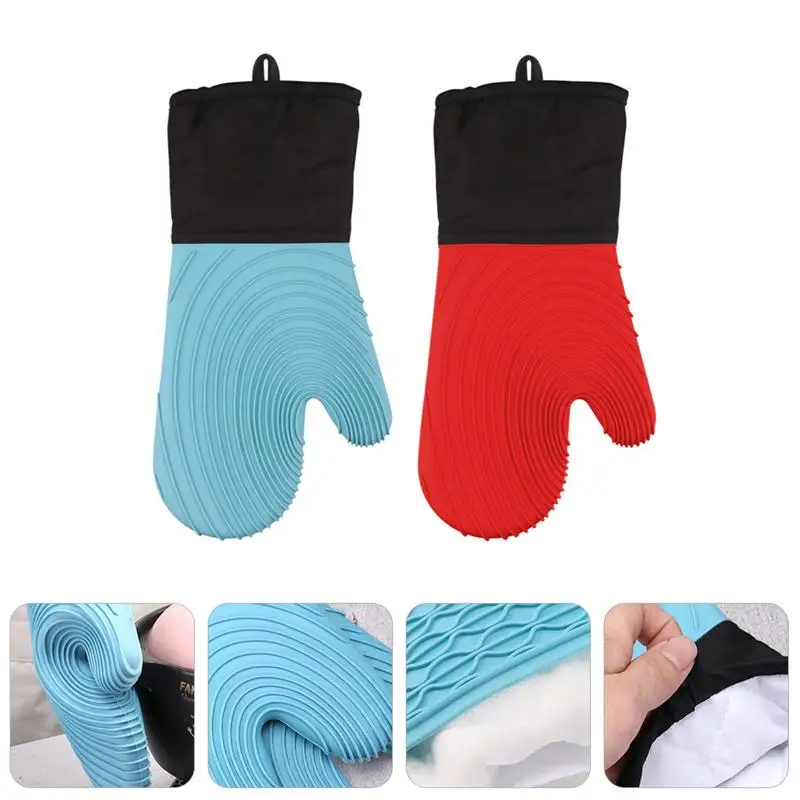 

1 Set 2pcs Kitchen Silicone Heat Resistant Oven Gloves Microwave Oven Mitts