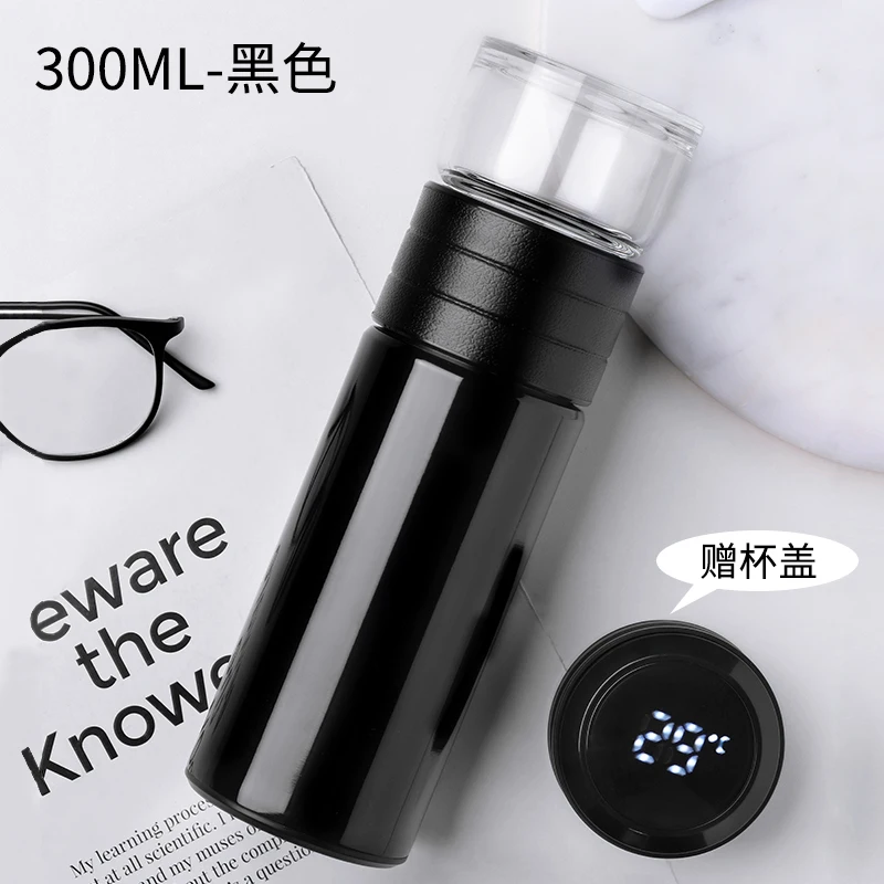 Black 300ml Новейшая модель; с двойной крышкой термос 304 Нержавеющая сталь с двойными стенками из нержавеющей стали Вакуумная+ из высокачественного боросиликатного Чай сепаратор для офиса Для мужчин Для женщин посуда для напитков - Цвет: Black 300ml