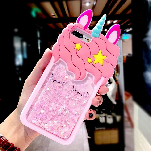 Unicorn Quicksa pink 3D мультфильм розовый зыбучий песок Единорог Мягкий силиконовый жидкий Звезды Чехол для iPhone 8 plus 7 6S 6 plus 5 S 5S SE XS Max XR X чехол для телефона - Цвет: Unicorn Quicksa pink