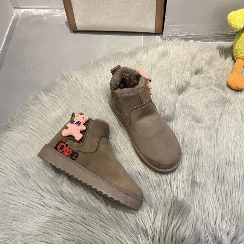 

2021 Autumn and Winter New Network Red Bear Snow Boots for Women with Velvet Non-slip Shoes Lovely Fashion Campus Student Boots