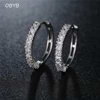 obyb new full diamond hoop earrings for women fashion statement ear accessories single row piercing ear studs jewelry earrings