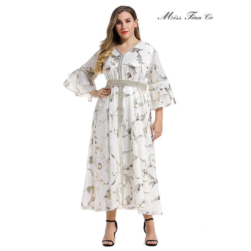 

Женское жаккардовое платье с поясом, V-образным вырезом и длинным рукавом-бабочкой