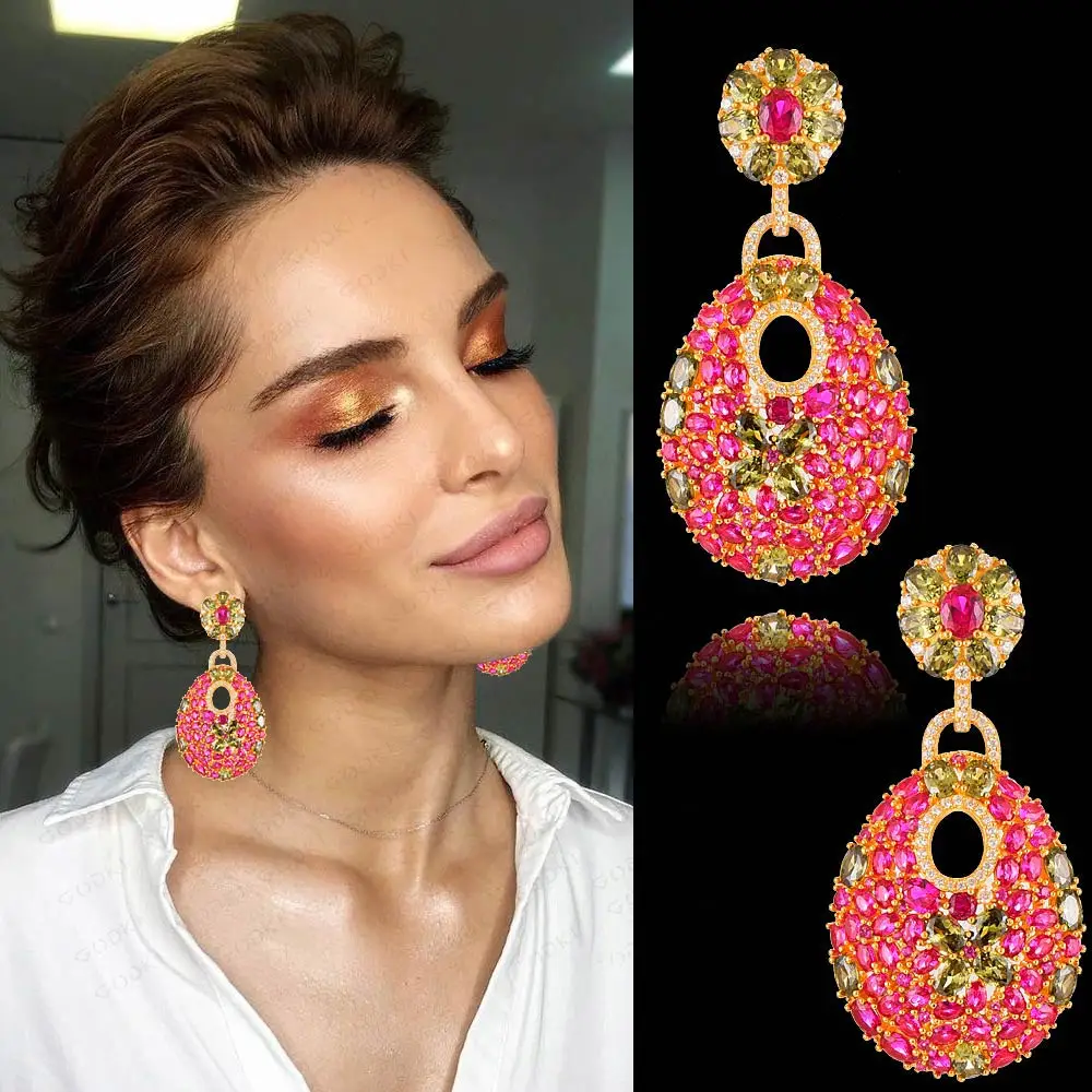 

GODKI Fashion Luxury Charm Design Water Drop Noble Dangle Earring Women Full Mirco CZ Paved Cubic Zircon Wedding Fashion Jewelry