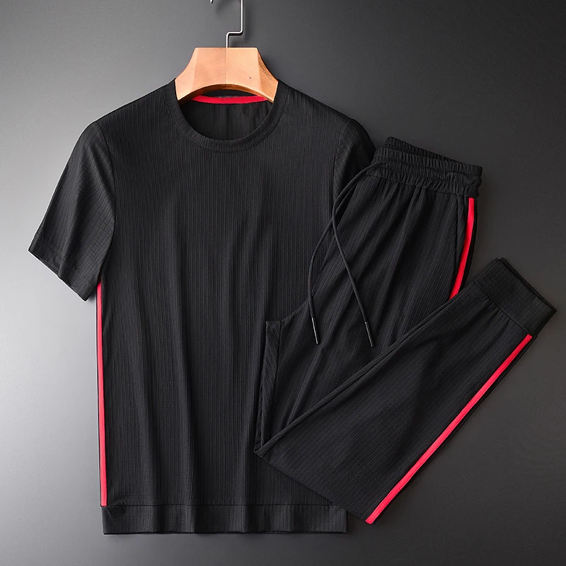 

Brand Mens Sets (t-shirt+pants) Luxury Casual Sport Short Sleeve Male Tracksuit Plus Size 4xl Slim Man Sets With Pants