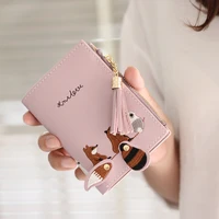womens wallets pu leather cartoon animal short zipper coin purses female hasp solid color card holder clutch bag money clip