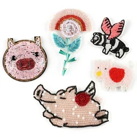 1pcs sweet cute little pig flower beads patch for handcraft sew on childrens clothes decoration garments accessories