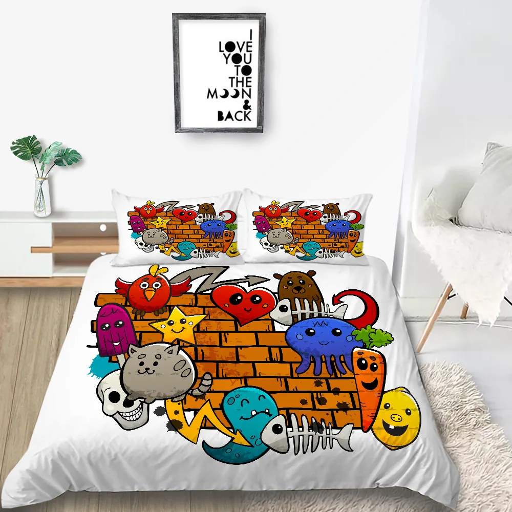 

Thumbedding Cartoon Moster Bedding Set For Kids Cute White Duvet Cover King Queen Twin Full Single Double Unique Design Bed Set