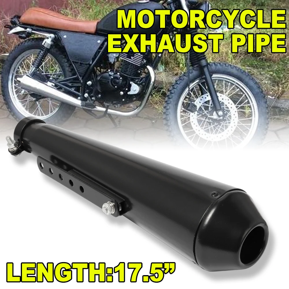 

Motorcycle Cafe Racer Exhaust Pipe with Sliding Bracket Black Steel Slip-on Exhaust System Muffler Tip Universal For Harley
