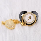 Черная детская цепочка Стразы с 26 инициалами имени и надписями, зажим для соскиманекенкоккаChupeta, подарок для младенцев