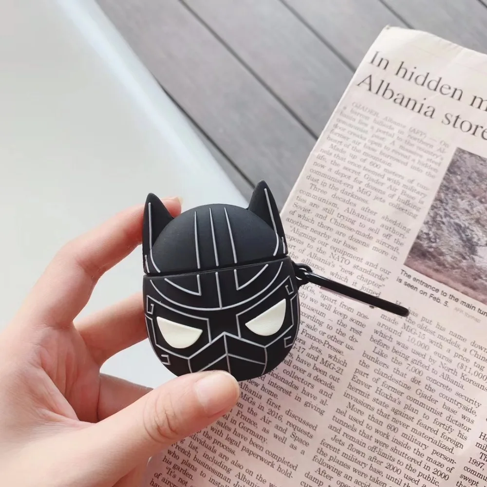 3D милый мультфильм Marvel Черная пантера корпусы гарнитурные для Apple Airpods 1 2 Силиконовый наушник защитный чехол