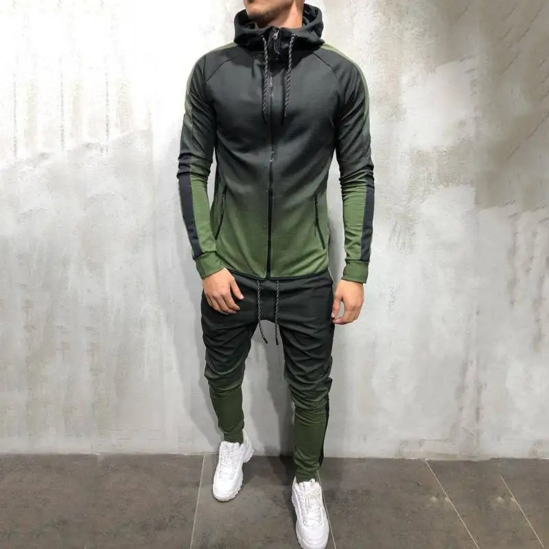 

Zipper Tracksuit Men Set Sporting 2 Pieces Sweatsuit Men Clothes Printed Hooded Hoodies Jacket Pants Track Suits Male Dec28