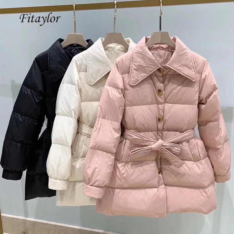 Куртка женская на утином пуху однобортная с отложным воротником|Женские