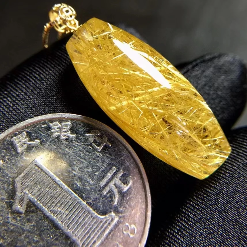 Genuine Natural Gold Rutilated Quartz Barrel Pendant Brazil 26.1*11.4*10.7mm Wealthy Women Men Jewelry AAAAAAA | Украшения и