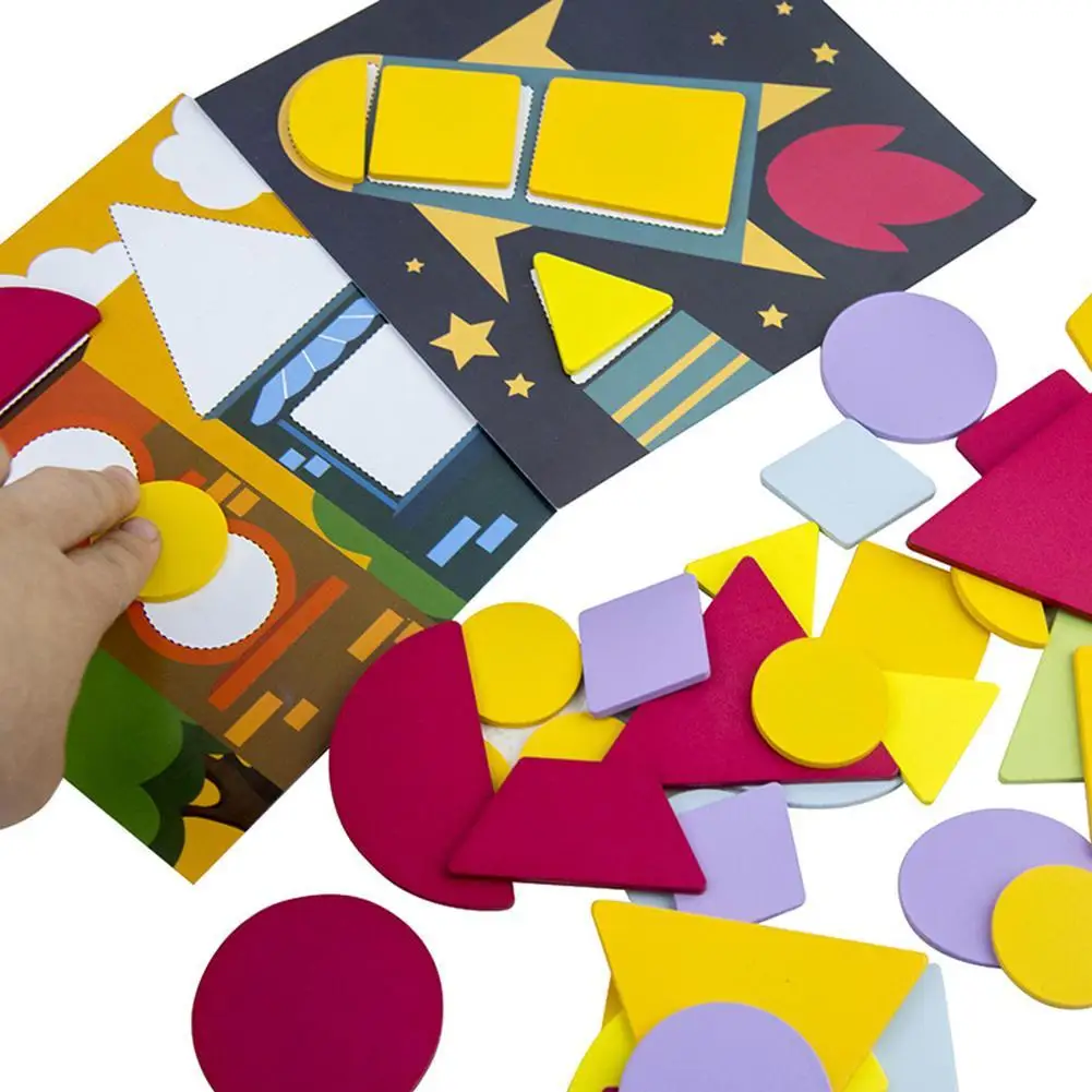 

120Pcs Wooden Geometric Puzzle Tangram Card Shape Recognition Education Kids Toy
