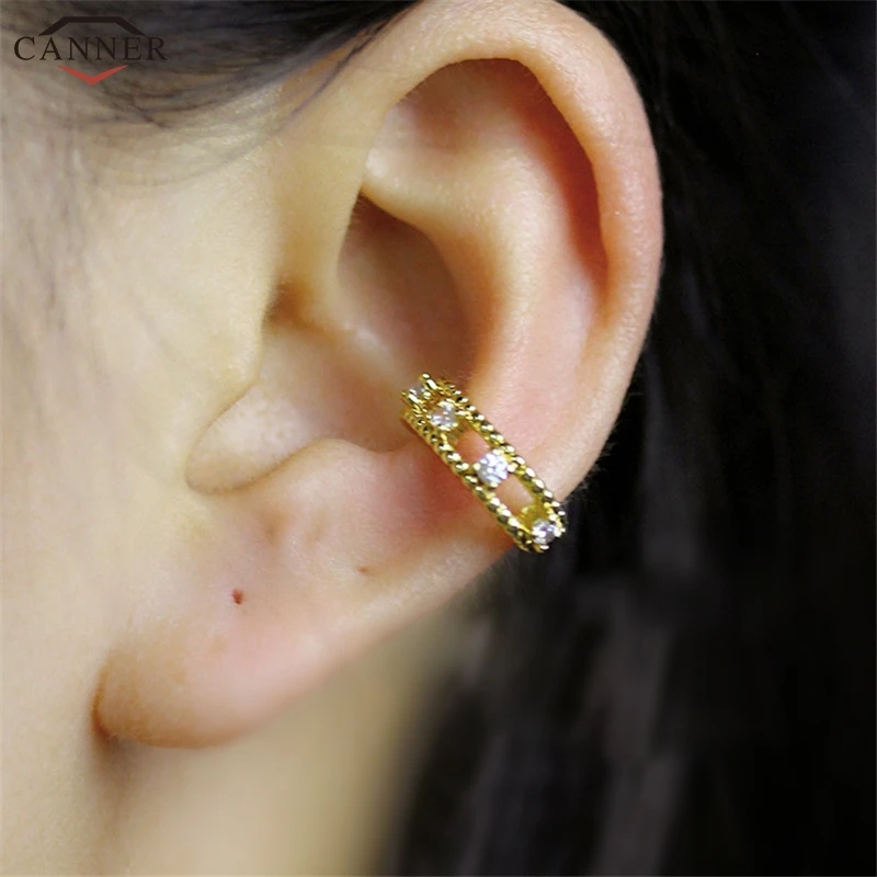 Женские золотистые/Серебристые серьги каффы с фианитами клипсы 2019|Серьги-клипсы|