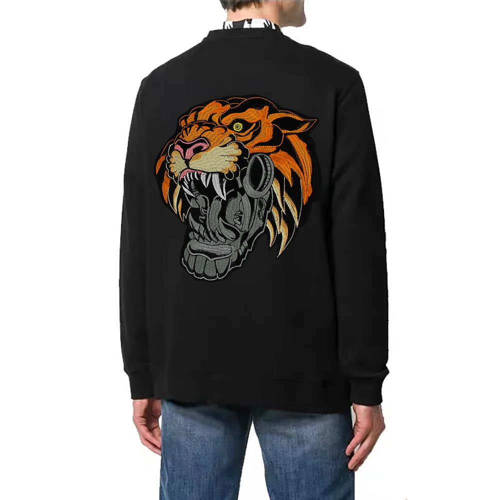 Властная большой головы тигра вышивка утюг на аппликация одежду DIY джинсовая