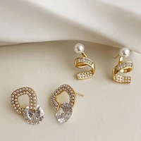 unusual 2 styles bling bling cz zirconia pendant earrings for women girls simulated pearl irregular dangle earrings accessories