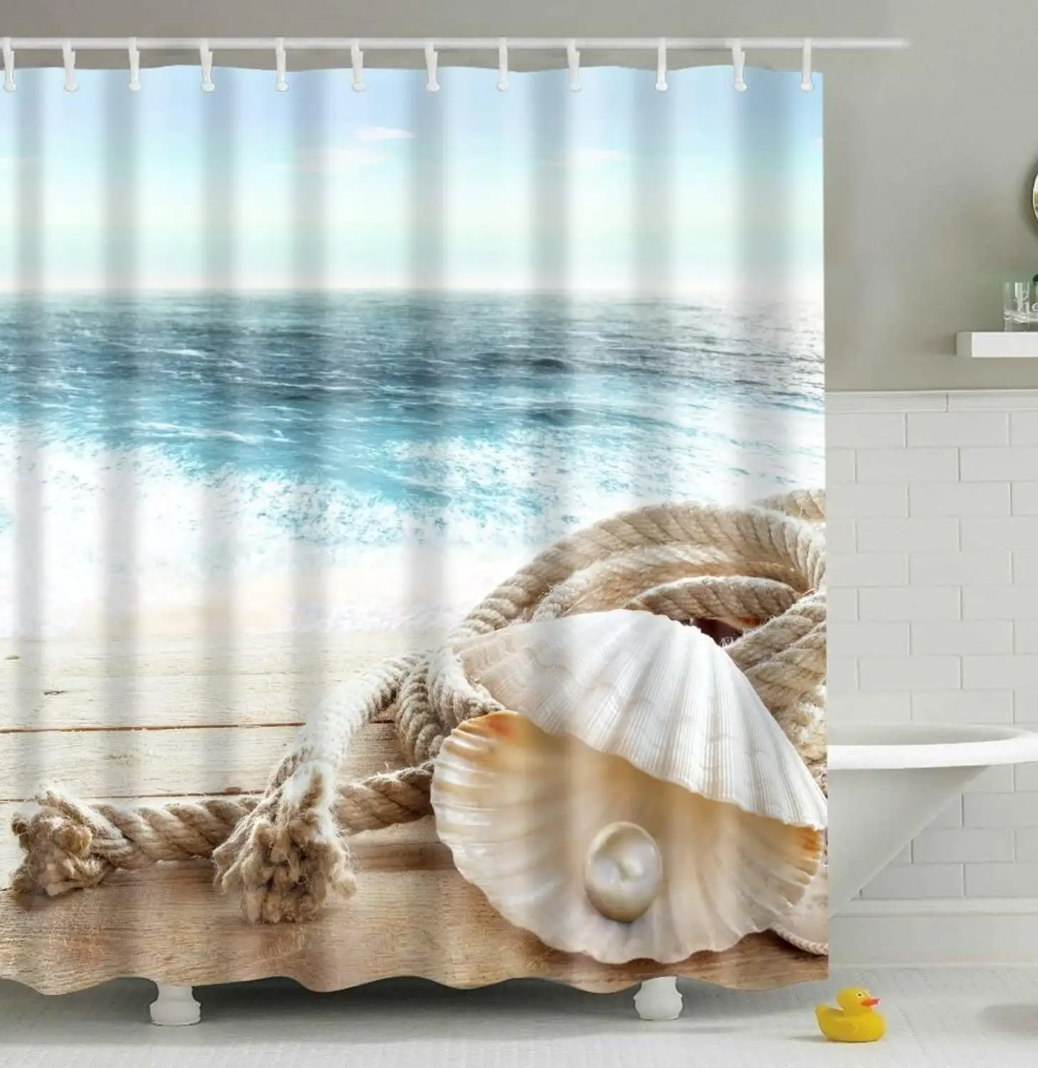 

Seaside Rope Schalen Badezimmer Duschvorhang, Anti-Schimmel 100% Polyester Badewanne Duschvorhänge, 3D Effekt und Digitaldruck,