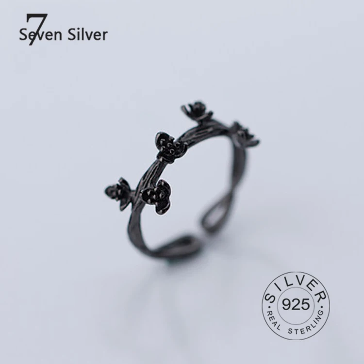 

Cute Tiny black flower Women Real 925 Sterling Silver Ring Luxury Brand Prevent Allergy Women Fine Jewelry Birthday Gift