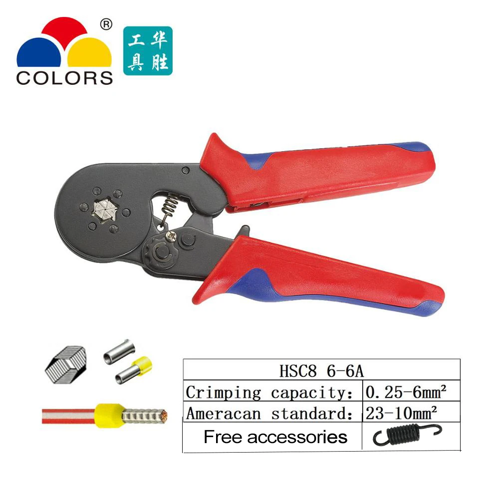 HSC8 6-6A Трубчатые Клещи для обжима HSC86-4A/6-6A 0,25-6mm2 HSC810S 0,25-10mm2 23-7AWG четырехсторонний шестигранный инструмент для холодного обжима - Цвет: HSC8 6-6A
