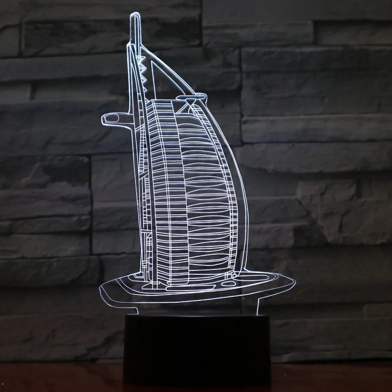 

Cute Night Light 3d Led Acrylic Home Decor Lamp Burj Al Arab Hotel Travel Gift 16 Colors with Remote Controller Dropshipping
