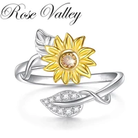 rose valley sunflower rings for women cz opening ring size adjustable fashion jewelry girls birthday gifts