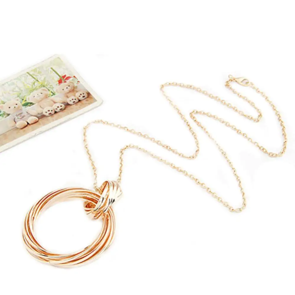 Женская мода золотой тон Мульти плетение обод кольцо подвеска цепочка длинное