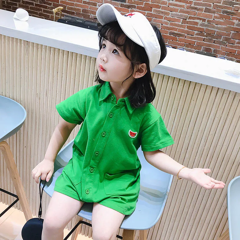 

Girls Casual Jumpsuits Korean Fashion Girl Kids Summer Solid Color Bodysuits Cute Children Short Sleeve Clothes 1-6T