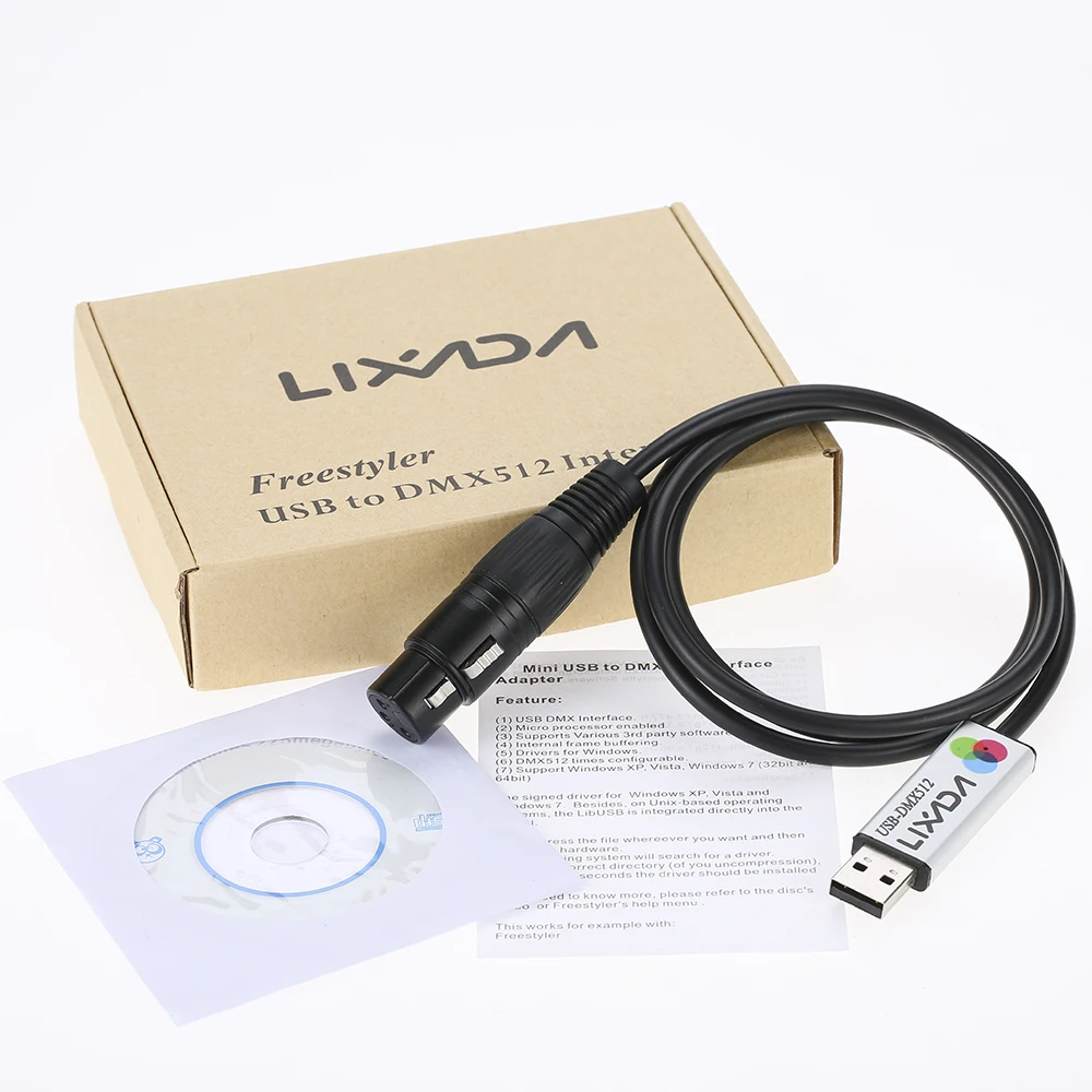 Адаптер интерфейса Lixada USB к DMX светодиодный DMX512 Контроллер освещения для ПК |