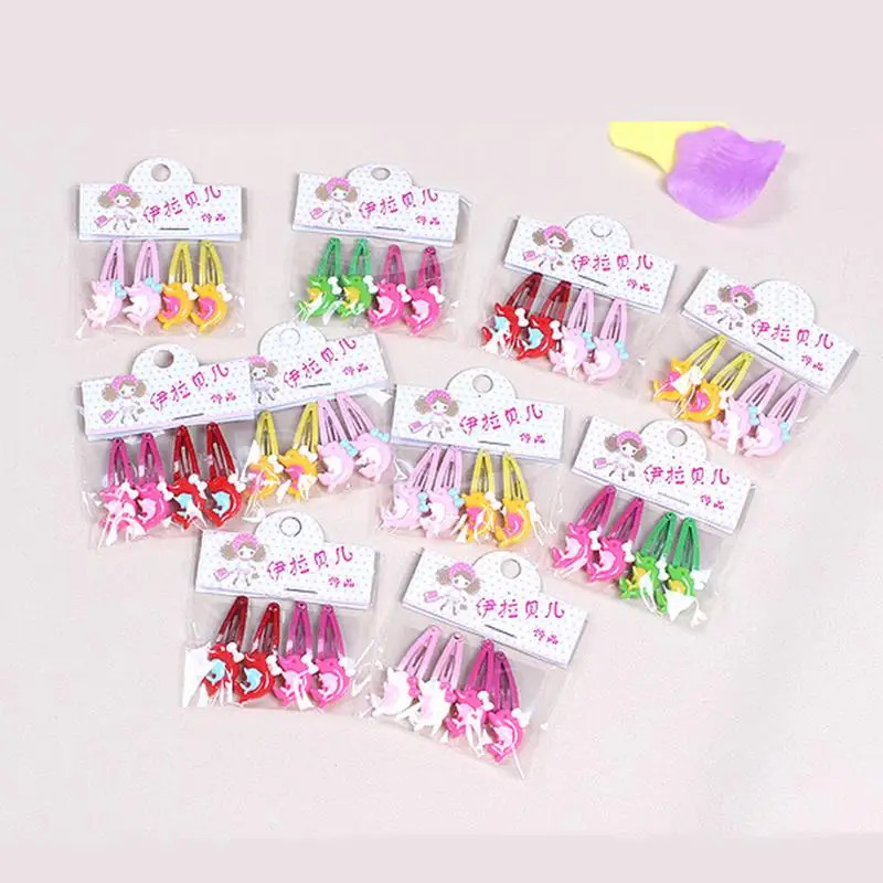 

4PCS/Bag Random Pattern Baby Girl Bow Heart Hairpin Hair Clips Cartoon Hair Clips Children Hair Accessories