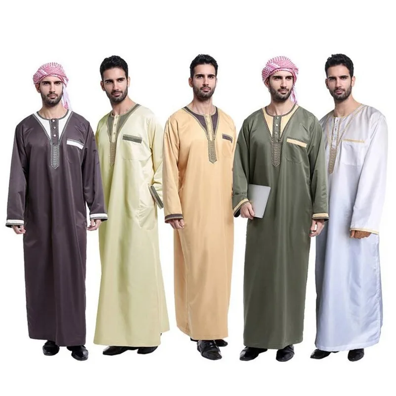 Fashion Men Islamic Robes Muslim Clothing Long Sleeve Men Ethnic Robes Long Sleeve Islamic Muslim Middle East Maxi Dress Kaftan