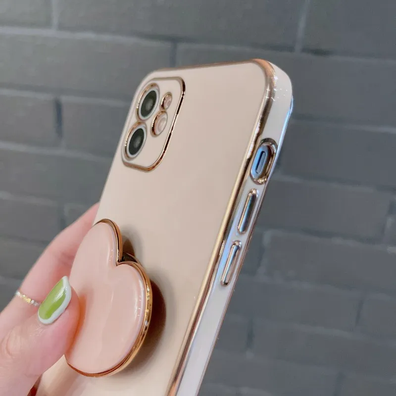 Korea Sweet Heart 3D Holder Gold Plating Phone Case For iphone 12 Pro Max MiNi 11 13 Pro X XS XR 6 S 7 8 Plus 12Pro SE Cover