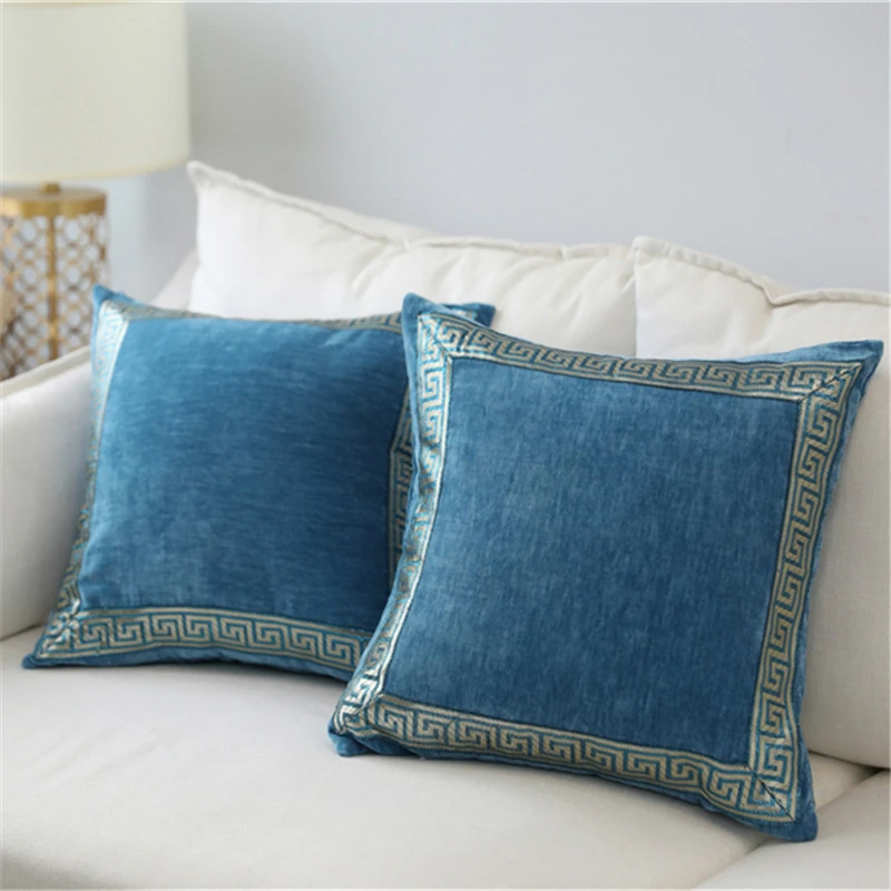 

Blue Cushion Cover 45x45cm/60x60cm Embroidery Grey Velvet Pillow Cover Home Decorative Pillows For Sofa Bedroom Home Decor Cojin