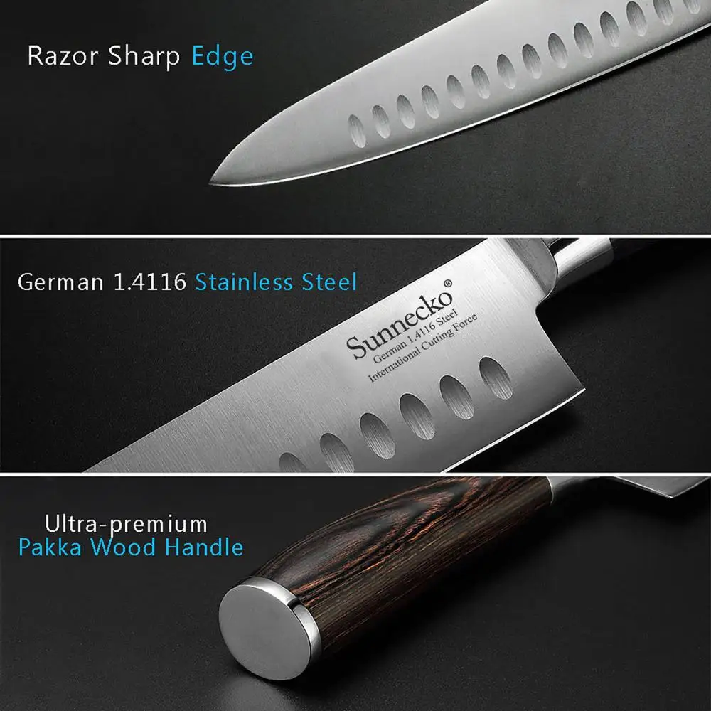 Sunnecko Профессиональный 8," дюймовый нож шеф-повара кухонные ножи santoku Подарочная коробка пакет немецкий 14116 сталь шеф-повара инструмент для приготовления пищи
