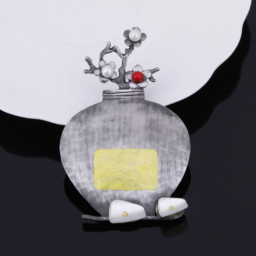 Женская металлическая брошь в виде цветка сливы с жемчугом | Украшения и