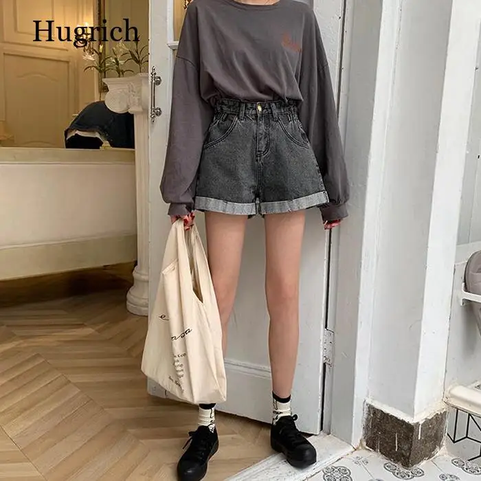 

Women's Denim Shorts 2021 New High-Waist Shorts Women Casual Loose Ladies Fashion Large Size Elastic Waist Wide-Leg Short Jeans