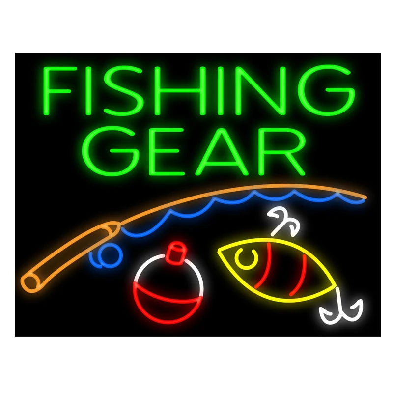 FISHING GEAR Custom Handmade Real Glass Tube Store Shop Company Sport Advertise Decoration Display Neon Sign Light 31&quotX 24&quot |