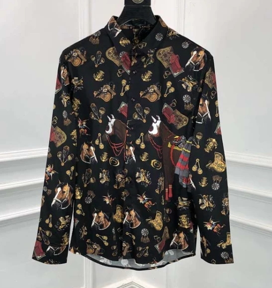 

2020 new fashion long sleeve shirt brand famous clothing for men horse royal print diamonds