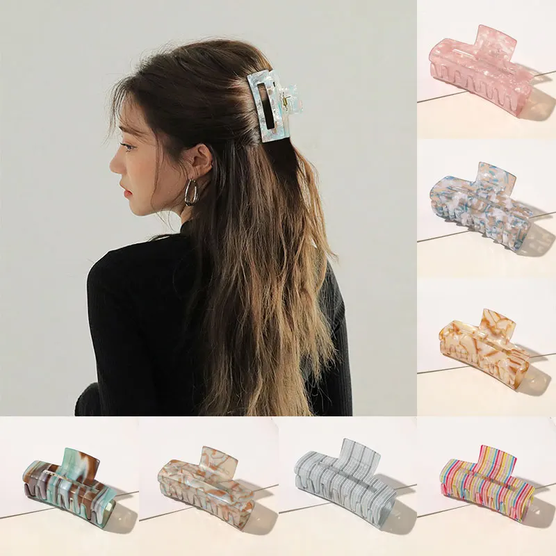 Leopard Hair Claws Geometric Acetate Grab Clamp Banana Clip Accessories Vintage Resin Large Square Hairpins |