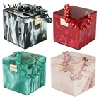 Женская акриловая модная маленькая коробка с мраморной текстурой, женские роскошные вечерние сумки, кошельки и сумки, винтажные женские сумки-тоут с бусинами