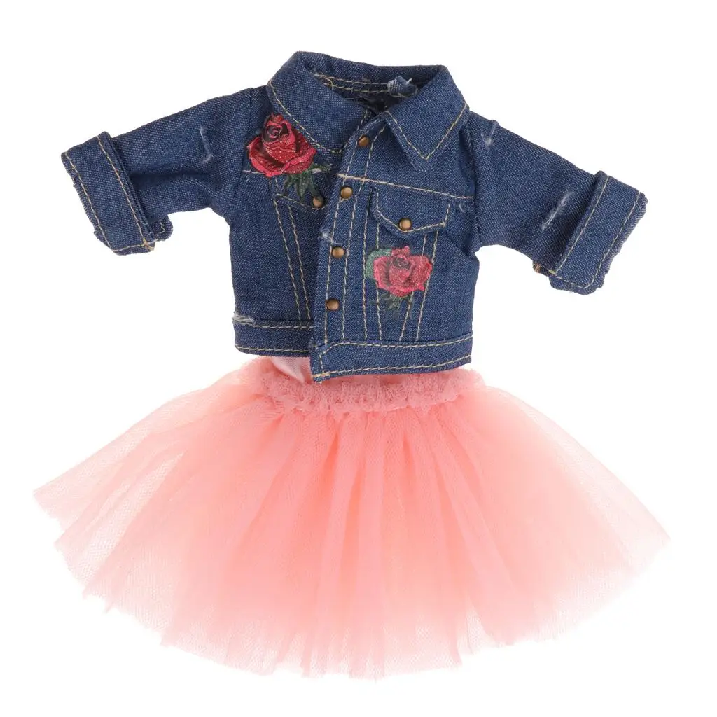 

Trendy 4-Layers Gauzy Dress Jeans Jacket Suit Clothes for 1/6 DOD DZ